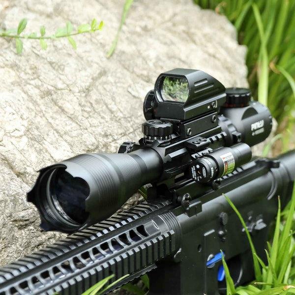 3 in 1 Scope Combo, 4-16x50EG Illuminated Rangefinder Rifle Scope, Red Laser × 4